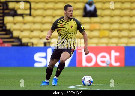 Watford, Royaume-Uni. 13 février 2021. William Troost-Ekong de Watford en action pendant le jeu. EFL Skybet Championship Match, Watford et Bristol City au stade Vicarage Road à Watford le samedi 13 février 2021. Cette image ne peut être utilisée qu'à des fins éditoriales. Utilisation éditoriale uniquement, licence requise pour une utilisation commerciale. Aucune utilisation dans les Paris, les jeux ou les publications d'un seul club/ligue/joueur. photo par Steffan Bowen/Andrew Orchard sports photographie/Alay Live news crédit: Andrew Orchard sports photographie/Alay Live News Banque D'Images