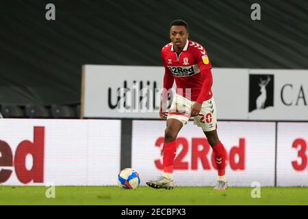 Derby, Royaume-Uni. 13 février 2021. Darnell Fisher #20 de Middlesbrough à Derby, Royaume-Uni le 13/2021. (Photo de Conor Molloy/News Images/Sipa USA) crédit: SIPA USA/Alay Live News Banque D'Images