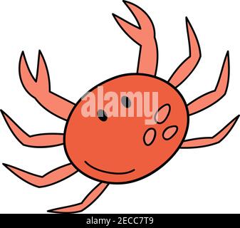 Illustration de vecteur mignon Crab. Tracé à la main avec contour océan, marin, rouge de mer, animal de crabe orange. Isolé. Illustration de Vecteur