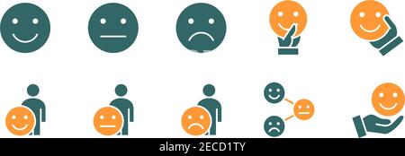 Ensemble d'icônes colorées de rétroaction d'émotion. Témoignages, émotions positives et négatives et plus. Illustration de Vecteur