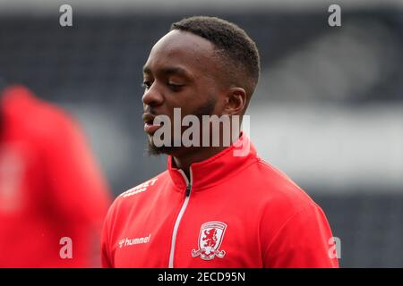 Derby, Royaume-Uni. 13 février 2021. Neeskens Kebano #21 de Middlesbrough à Derby, Royaume-Uni, le 2/13/2021. (Photo de Conor Molloy/News Images/Sipa USA) crédit: SIPA USA/Alay Live News Banque D'Images
