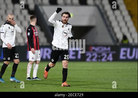 La Spezia, Italie. 13 février 2021. 2/13/2021 - Simone Bastoni d'AC Spezia célèbre après avoir marquant un but pendant Spezia Calcio vs AC Milan, football italien série A match à la Spezia, Italie, février 13 2021 (photo d'IPA/Sipa USA) Credit: SIPA USA/Alay Live News Banque D'Images