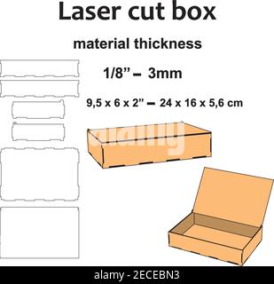 Motif de coupe au laser boîte rectangulaire boîte de coupe au laser boîte en bois avec charnières modèle vectoriel en contreplaqué mdf conception acrylique Illustration de Vecteur