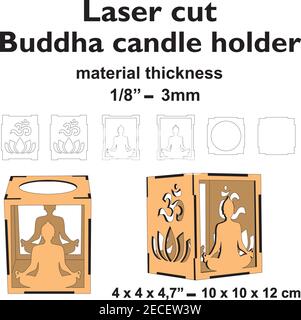 Gabarit de coupe laser Bouddha coupé laser porte-bougie lanterne Om Lotus méditation maison décor vectoriel motif bois contreplaqué mdf conception acrylique Illustration de Vecteur