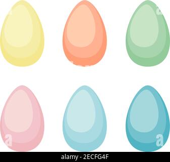 Joyeuses Pâques. Ensemble d'œufs de Pâques de différentes couleurs sur fond blanc. Vacances de printemps. Illustration vectorielle. Collection d'œufs de pâques heureux Illustration de Vecteur