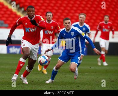 Woolwich, Royaume-Uni. 13 février 2021. WOOLWICH, Royaume-Uni, FÉVRIER 13: Charlton Athletic's Chuks Aneke pendant Sky Bet League One entre Charlton Athletic et Gillinghamat The Valley, Woolwich le 13 février 2021 crédit: Action Foto Sport/Alay Live News Banque D'Images