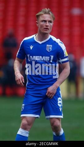 Woolwich, Royaume-Uni. 13 février 2021. WOOLWICH, Royaume-Uni, FÉVRIER 13: Kyle Dempsey de Gillingham's pendant Sky Bet League One entre Charlton Athletic et Gillinghamat The Valley, Woolwich le 13 février 2021 crédit: Action Foto Sport/Alay Live News Banque D'Images