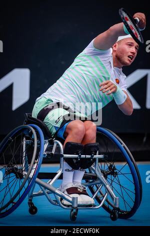 Alfie Hewett photographié en action lors d'un match de tennis entre britannique Alfie Hewett et français Nicolas Peifer, en finale de la chanson masculine Banque D'Images