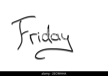 Vendredi, texte, jours de la semaine, écrit à la main, noir sur fond transparent. Banque D'Images