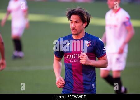 Shinji Okazaki de Huesca pendant le championnat d'Espagne la Liga Match de football entre Sevilla FC et SD Huesca en février / LM Banque D'Images