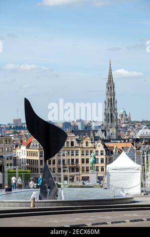 Vue du Mont des Arts à la Grand place et au centre historique de Bruxelles, Belgique. Banque D'Images