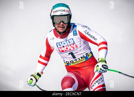 Cortina, Italie. 14 février 2021. 14 février 2021, Italie, Cortina d'Ampezzo: Championnat du monde de ski alpin, descente, hommes: Vincent Krichmayr d'Autriche dans la finale. Photo: Michael Kappeler/dpa crédit: dpa Picture Alliance/Alay Live News crédit: dpa Picture Alliance/Alay Live News Banque D'Images