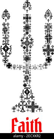 Icône foi. Religion le christianisme traverse des symboles en forme de candélabrum d'église pour la décoration religieuse emblème et éléments de conception Illustration de Vecteur