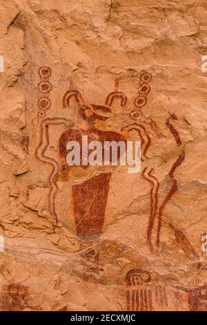 Pictogrammes plus grands que nature dans le style Barrier Canyon à Sego Canyon dans l'Utah, aux États-Unis Banque D'Images