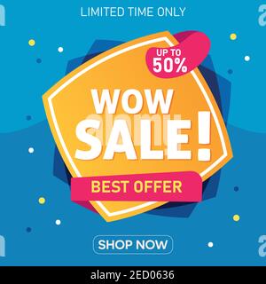 Bannière Wow sale Special Offer. Affiche de vente. Grande vente, offre spéciale, remises, 50 de réduction. Illustration vectorielle. Illustration de Vecteur