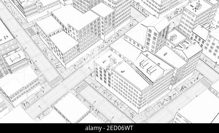 Ligne moderne dessiner ville SkyScape Architecture urbaine arrière-plan 3d rendu Banque D'Images