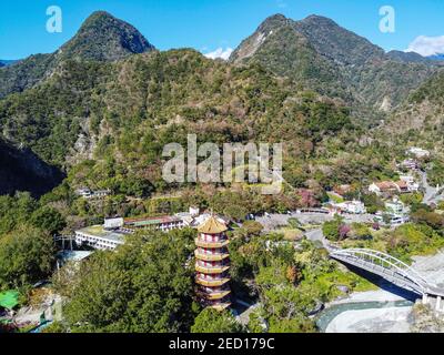 Antenne de la Pagode de Tianfeng et zone récréative de Tianxiang, Parc national de Taroko, comté de Hualien, Taïwan, Xiulin, comté de Hualien, Taïwan Banque D'Images