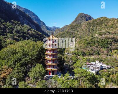 Antenne de la Pagode de Tianfeng et zone récréative de Tianxiang, Parc national de Taroko, comté de Hualien, Taïwan, Xiulin, comté de Hualien, Taïwan Banque D'Images