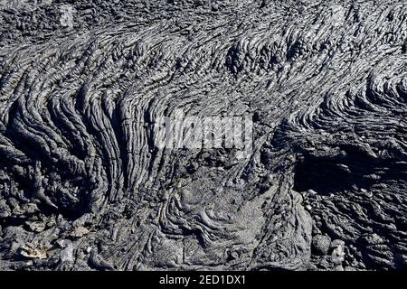 Lave tricotée ou lave de pahoehoe, détail, baie Sullivan, île de Santiago, Galapagos, Équateur Banque D'Images