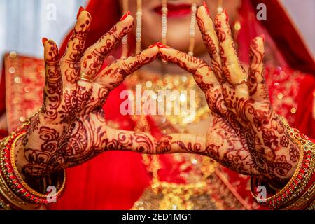 Close up of mehendi sur la main de la mariée, Maurice, Afrique du Sud Banque D'Images