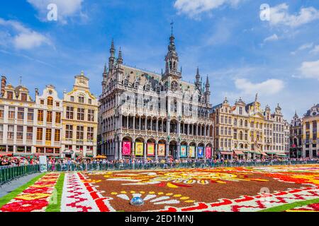 Bruxelles, Belgique - 16 août 2018 : Grand Place pendant la floraison festival de tapis. Le thème de cette année était le Mexique. Banque D'Images