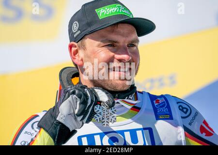 Cortina d'Ampezzo, Italie 14 février 2021: SANDER Andreas, d'Allemagne, prend la 2ème place lors des CHAMPIONNATS DU MONDE alpin FIS 2021 descente des hommes sur le parcours de Vertigine dans la chaîne de montagnes de dolomite. Credit: MAURO DALLA POZZA/Alamy Live News Banque D'Images