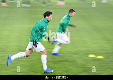 Wolfsburg, Allemagne. 14 février 2021. Lars Stindl (Mgladbach) s'échauffe avant le match. GES/football/1. Bundesliga: VFL Wolfsburg - Borussia Monchengladbach, 02/14/2021 football: 1ère ligue: Wolfburg vs Borussia Monchengladbach, Wolfsburg, 14 février 2021 | usage dans le monde crédit: dpa/Alamy Live News Banque D'Images