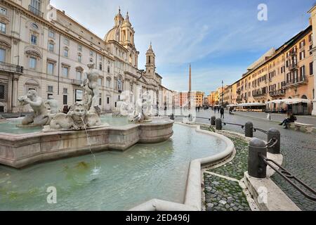 Italie, Rome, Piazza Navona, fontaine de la Maure Banque D'Images