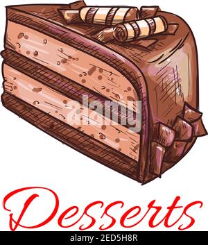 Desserts. Icône gâteau au chocolat. Emblème de la pâtisserie. Gâteau sucré Vector avec garniture. Modèle pour carte de menu de café, panneau de cafétéria, laboratoire de boulangerie Illustration de Vecteur