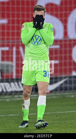 Wolfsburg, Allemagne. 14 février 2021. Frustré, décevant, frustré, déçu: Yannick Gerhardt (VfL). GES/football/1. Bundesliga: VFL Wolfsburg - Borussia Monchengladbach, 02/14/2021 football: 1ère ligue: Wolfburg vs Borussia Monchengladbach, Wolfsburg, 14 février 2021 | usage dans le monde crédit: dpa/Alamy Live News Banque D'Images