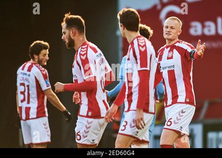 Aalborg, Danemark. 14 février 2021. Rasmus Thelander (26) d'AAB vu pendant le match 3F Superliga entre Aalborg Boldklub et Randers FC au parc Aalborg Portland à Aalborg. (Crédit photo : Gonzales photo/Alamy Live News Banque D'Images