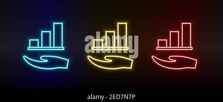 Graphique de jeu d'icônes de néon, croissance. Ensemble d'icônes vectorielles de néon rouge, bleu et jaune Illustration de Vecteur