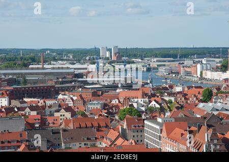 Vue aérienne sur la ville hanséatique de Lubeck en Allemagne Banque D'Images