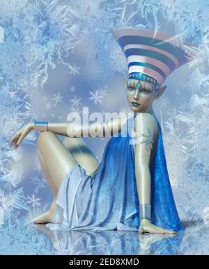 graphiques 3d d'ordinateur de dame avec headdress dans un wintry environnement Banque D'Images