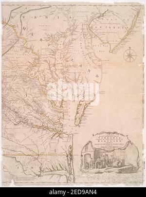 Une carte des plus partie habitée de Virginie contenant la totalité de la province du Maryland avec partie de Pensilvania, New Jersey et la Caroline du Nord Banque D'Images