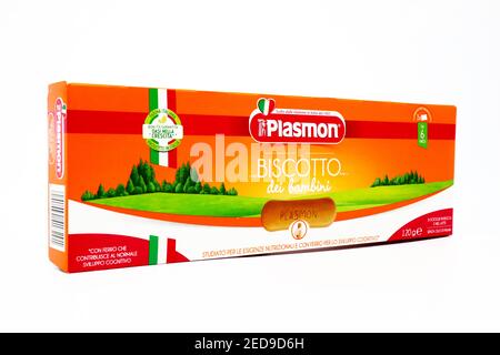 Biscuits pour bébés Plasmon. Plasmon est une marque italienne de produits alimentaires pour bébés du groupe Kraft Heinz Co Banque D'Images