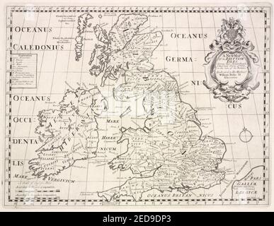 Une nouvelle carte des îles Britanniques, qui fais leurs anciens peuples, villes, et villages de remarque, dans le temps des Romains Banque D'Images