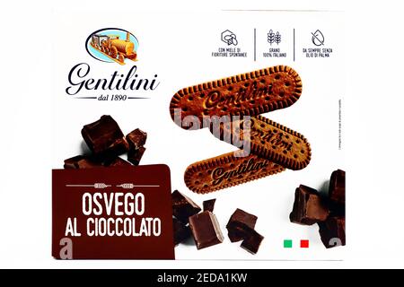 Biscuits Osvego au chocolat produits en Italie par Gentilini Banque D'Images