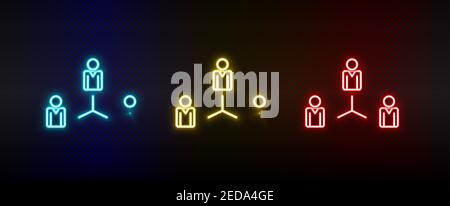 Connexion de l'ensemble d'icônes néon, travail d'équipe. Ensemble d'icônes vectorielles de néon rouge, bleu et jaune Illustration de Vecteur