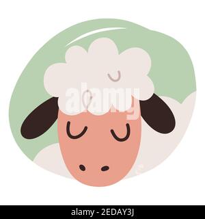 Adorable avatar de mouton, adorable animal de ferme dessin à la main, illustration vectorielle isolée Illustration de Vecteur