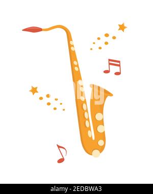 Saxophone, instrument de vent de musique classique. Équipement musical de blues, de funk ou de jazz. Illustration vectorielle plate isolée sur fond blanc Illustration de Vecteur