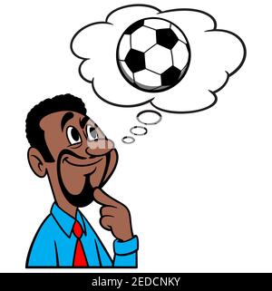 Homme pensant au football - UNE illustration de dessin animé d'un homme pensant au jeu de football. Illustration de Vecteur