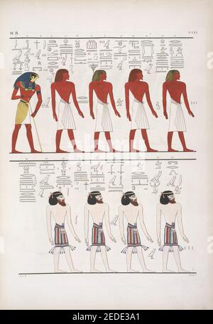 Le divers specie di uomini noti agli Egizi, rapresentati nella tomba di Menphtah I (Seti I) I primi figurano li stessi Egiziani; e a tutti de il dio Horus custode dell'umana remué Banque D'Images