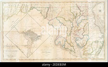 Carte de l'état du Maryland - établie à partir d'un relevé réel de toutes les eaux principales, les routes publiques, et les divisions des comtés qui y sont - décrivant la situation des villes, Banque D'Images