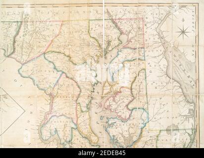 Carte de l'état du Maryland - établie à partir d'un relevé réel de toutes les eaux principales, les routes publiques, et les divisions des comtés qui y sont - décrivant la situation des villes, Banque D'Images