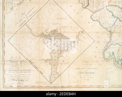 Carte de l'état du Maryland - établie à partir d'un relevé réel de toutes les eaux principales, les routes publiques, et les divisions des comtés qui y sont - décrivant la situation des villes, Banque D'Images