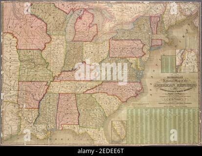 La carte nationale de la République américaine - ou des États-Unis d'Amérique du Nord de Mitchell, ainsi que les cartes des vicinités de trente-deux des principales villes de l'Union Banque D'Images