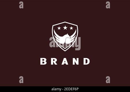 Logo et badge du cheval à ailes. Illustration de Vecteur