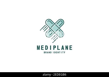 Avion médical en forme de plus, illustration de la conception du logo de santé, clinique, icône de premiers soins ou produits de l'industrie pharmaceutique. Concept de mouvement rapide. Illustration de Vecteur