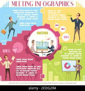 Ensemble d'infographies pour les réunions d'affaires avec dessins animés des symboles travail et réussite illustration vectorielle Illustration de Vecteur